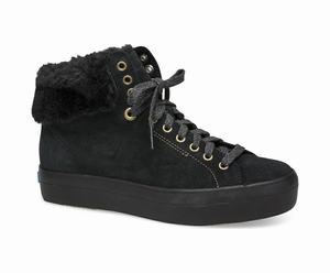 Baskets Keds Rise Hi Daim Faux Fur Femme Noir | 2490-DQLCM