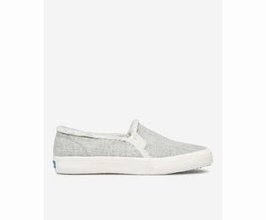 Slip On Keds Double Decker Brushed Denim Faux Shearling Femme Grise | 8025-FHBIR