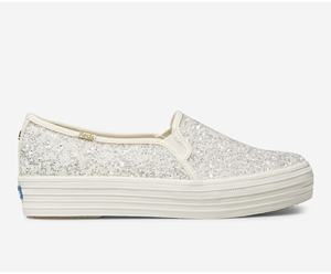 Slip On Keds Kate Spade New York Triple Decker Glitter Femme Blanche | 6281-TIBZL